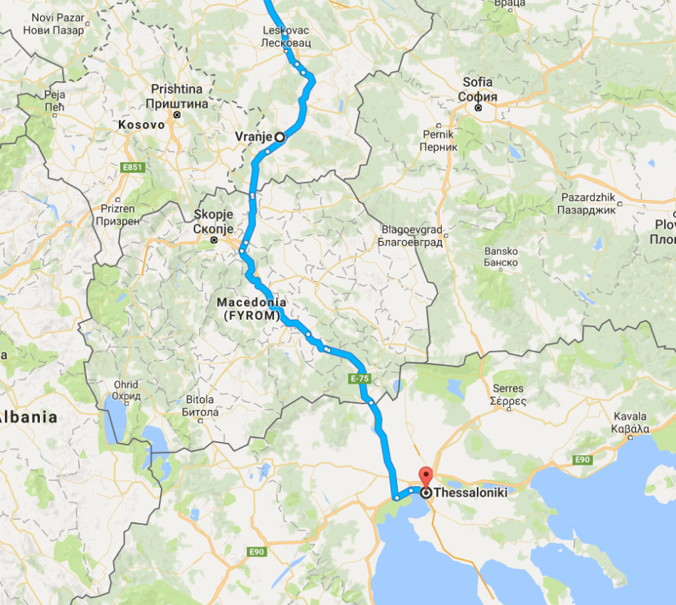 Griechenland Am Landweg 5 Karte Zeigt Route Durch Leskovac, Vranje Nach Thessaloniki