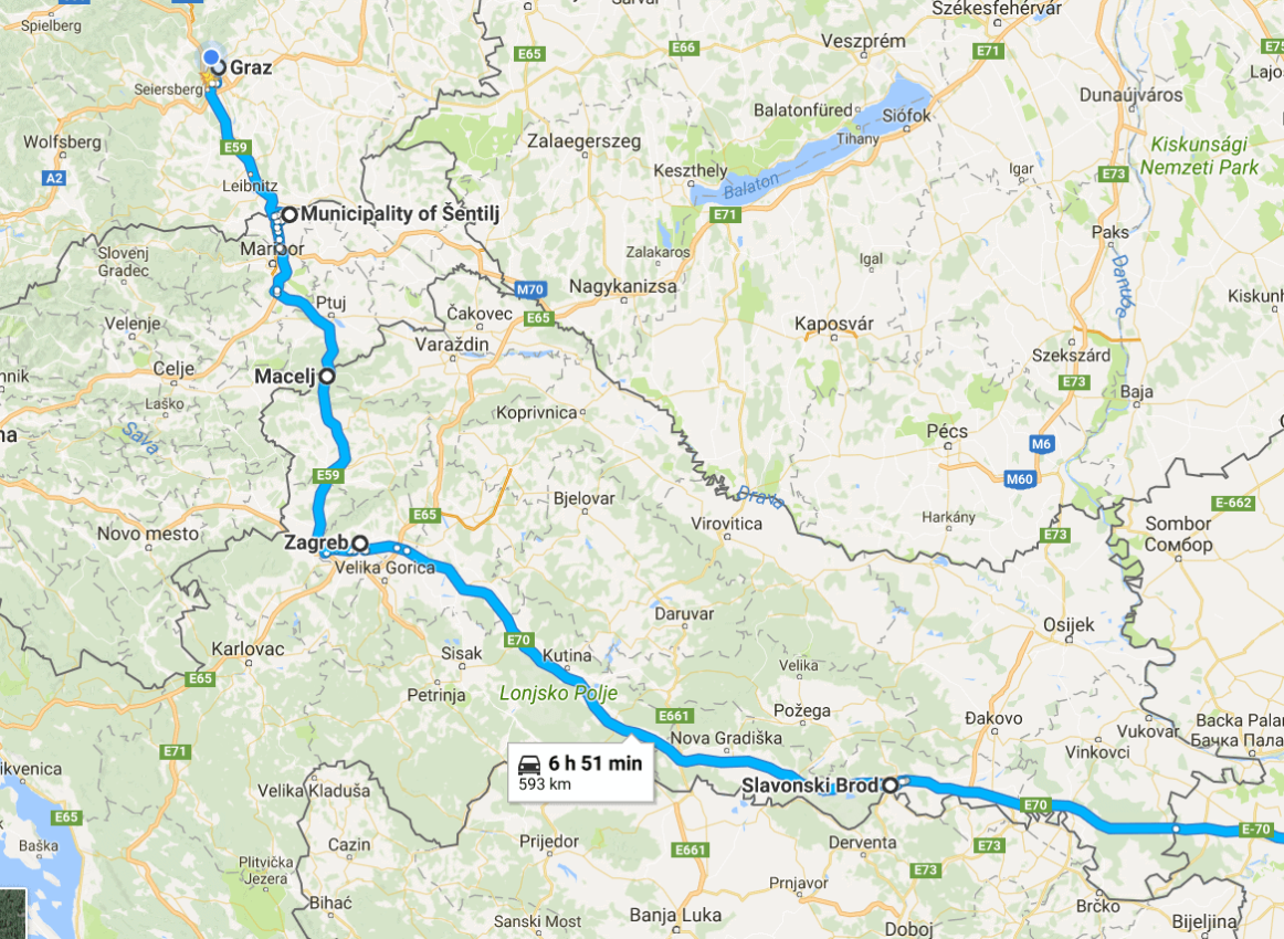 Griechenland Am Landweg 2 Karte Zeigt Route Graz - Slavonski Brod