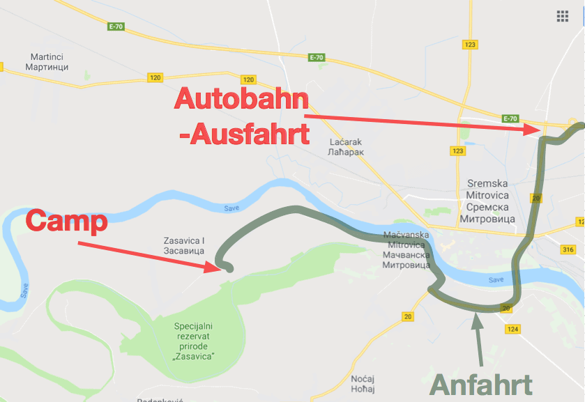 Anfahrt Camping Zasavica