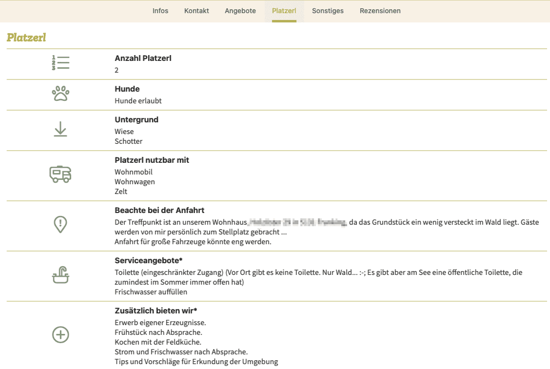 Stellplatz-Beschreibung Eines Schauaufsland-Betriebs